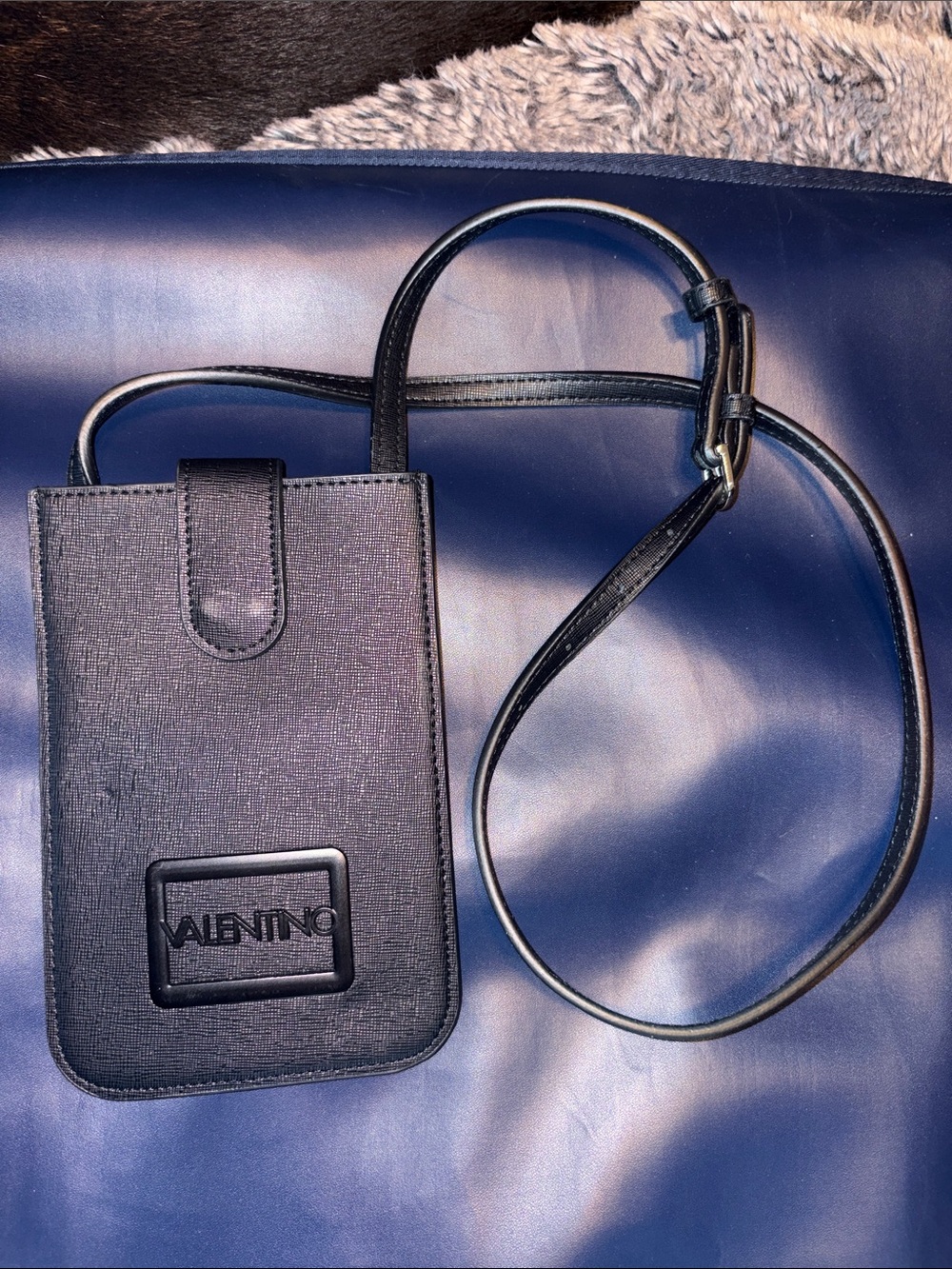 Valentino Black Textured Crossbody Phone Pouch
